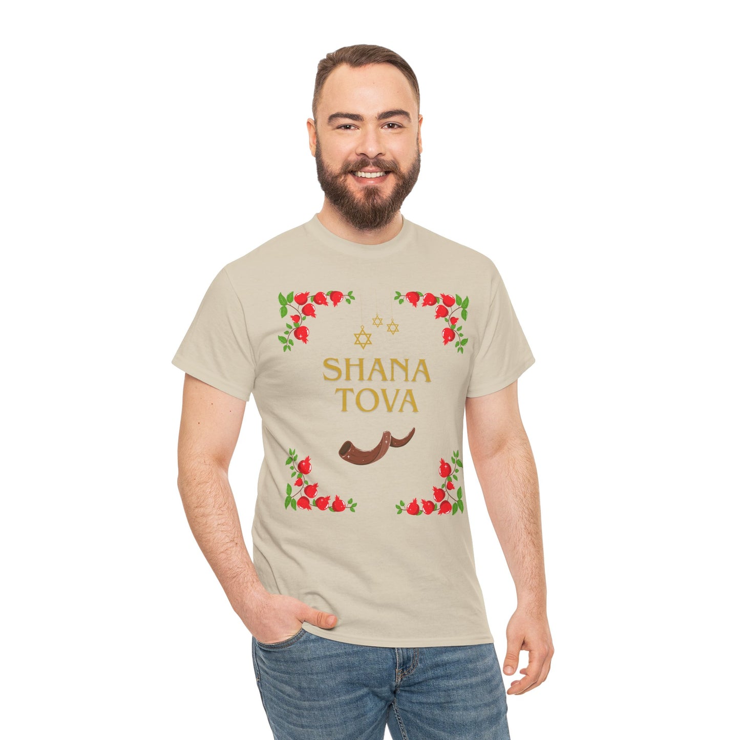 Shana Tova T-Shirt – Rosh Hashanah Pomegranates & Shofar (Multiple Colors)