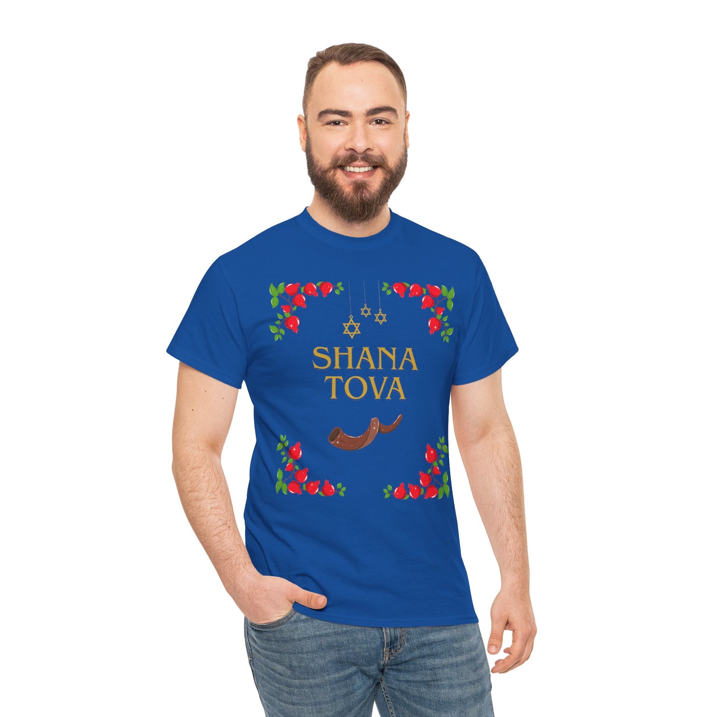 Shana Tova T-Shirt – Rosh Hashanah Pomegranates & Shofar (Multiple Colors)