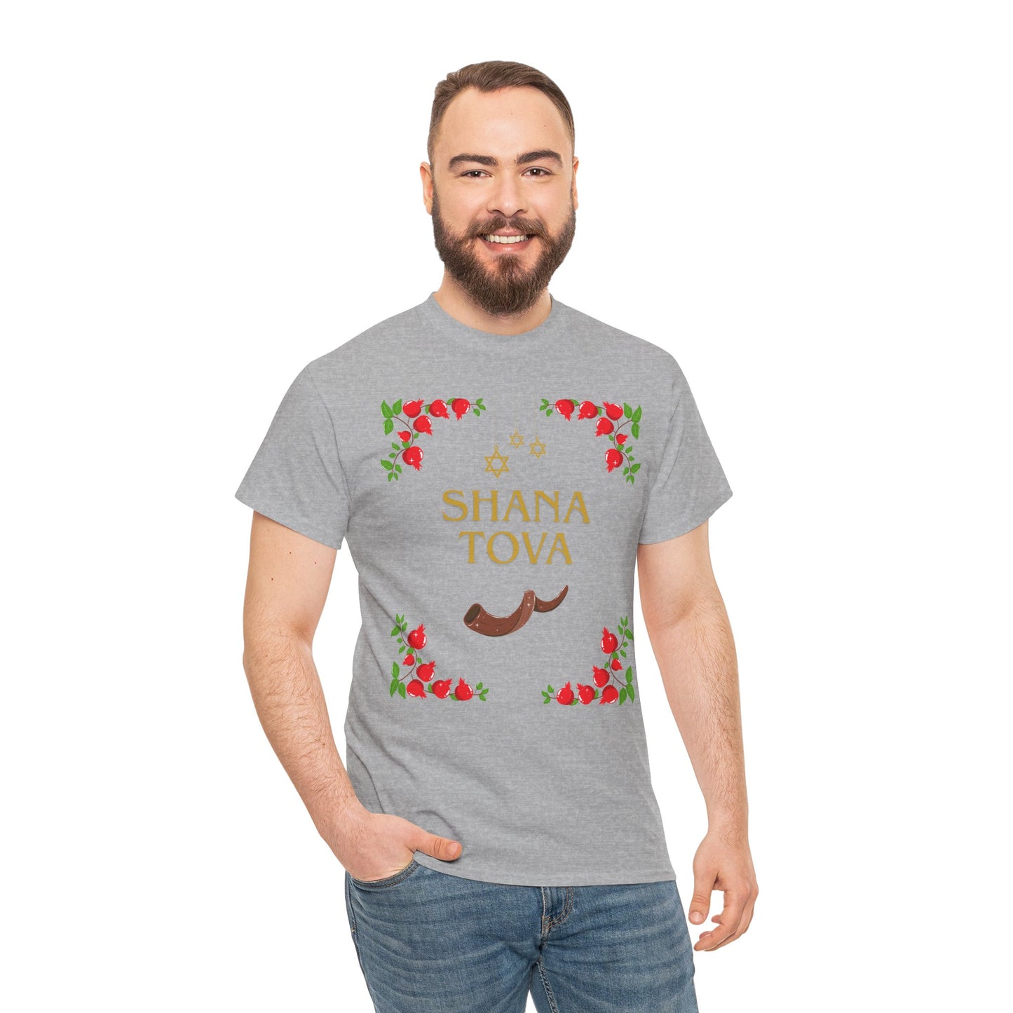 Shana Tova T-Shirt – Rosh Hashanah Pomegranates & Shofar (Multiple Colors)