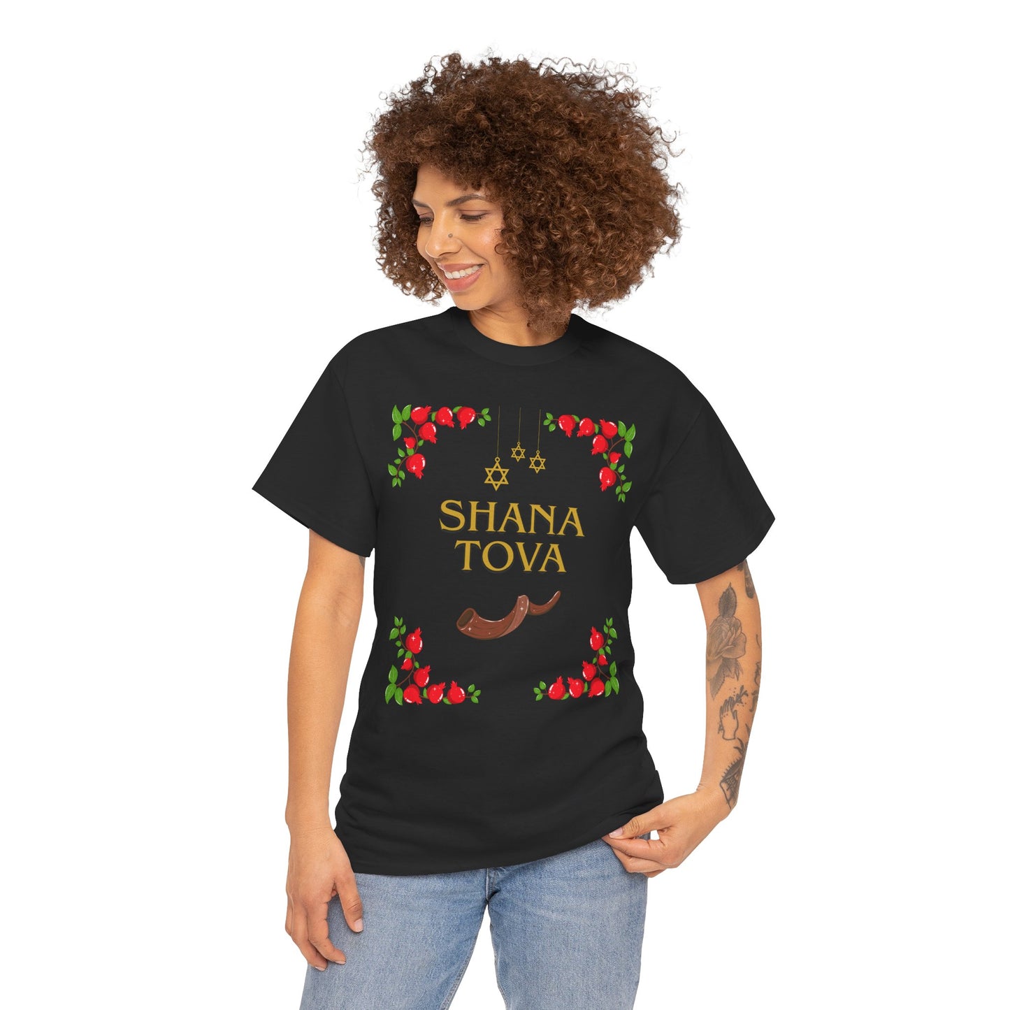 Shana Tova T-Shirt – Rosh Hashanah Pomegranates & Shofar (Multiple Colors)