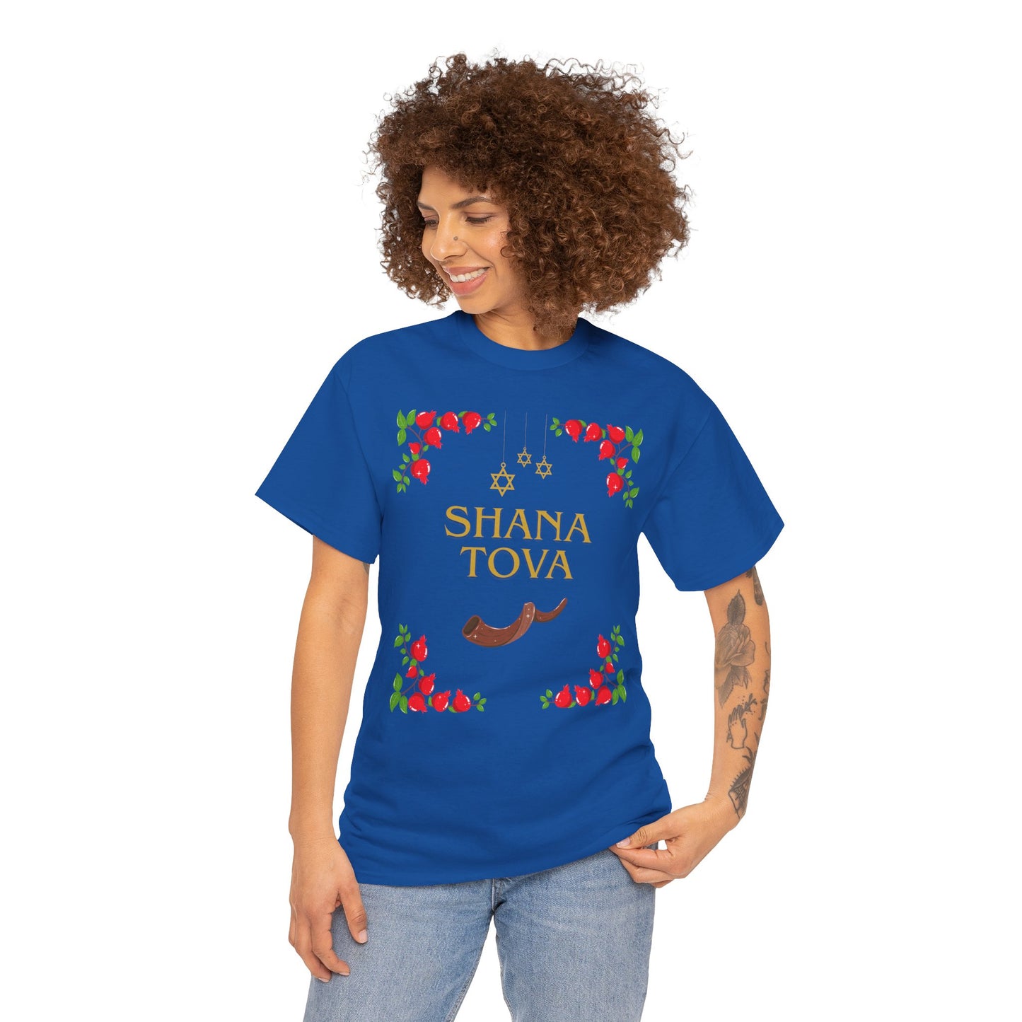 Shana Tova T-Shirt – Rosh Hashanah Pomegranates & Shofar (Multiple Colors)