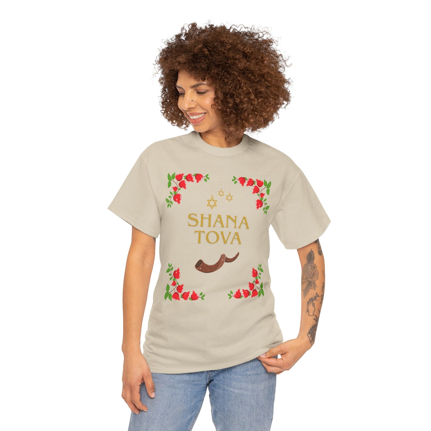 Shana Tova T-Shirt – Rosh Hashanah Pomegranates & Shofar (Multiple Colors)