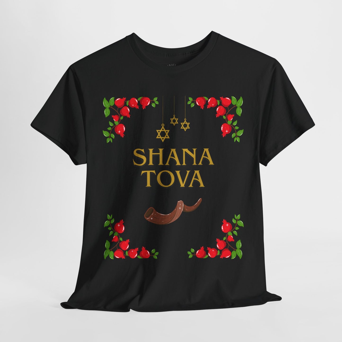 Shana Tova T-Shirt – Rosh Hashanah Pomegranates & Shofar (Multiple Colors)