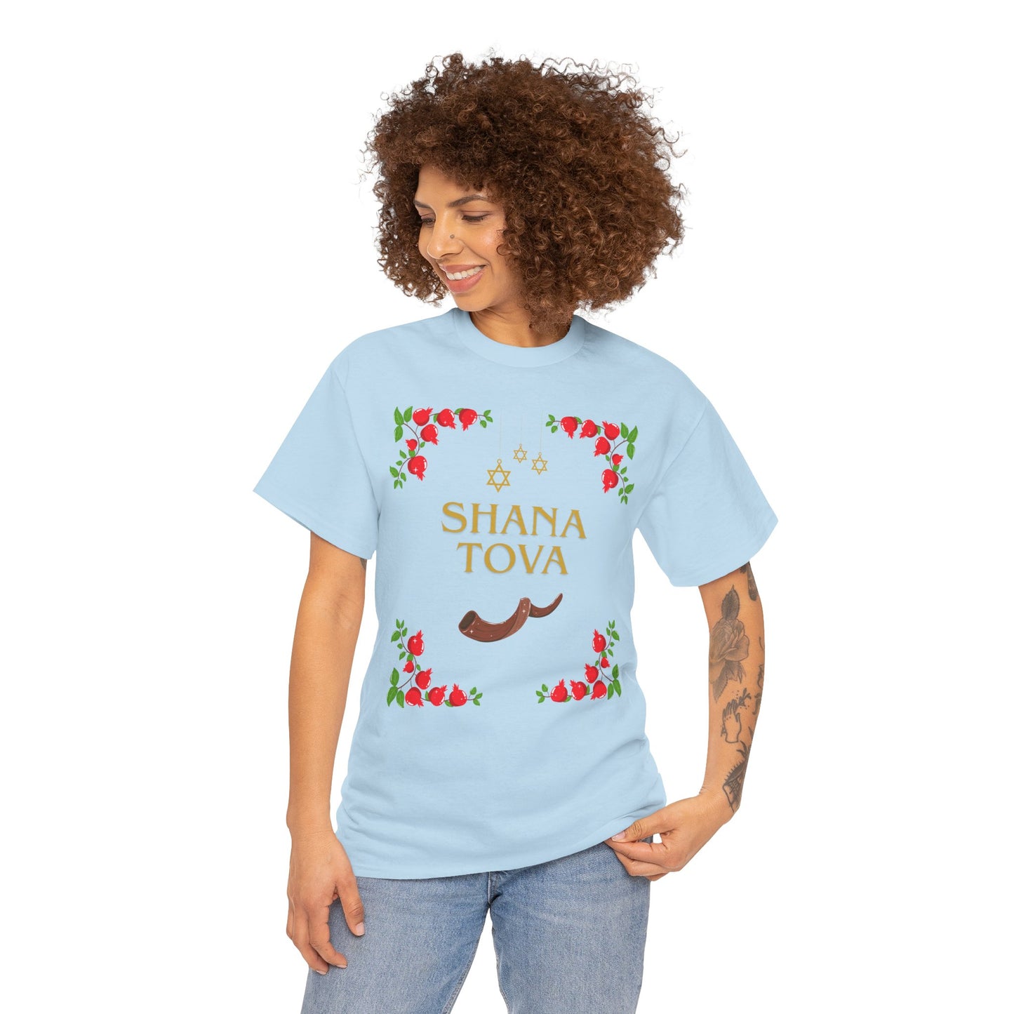 Shana Tova T-Shirt – Rosh Hashanah Pomegranates & Shofar (Multiple Colors)