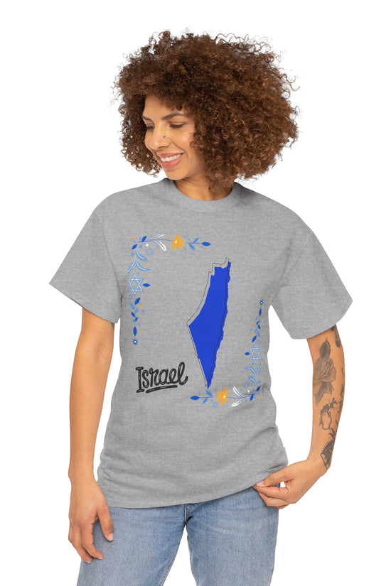 Israel Map T-Shirt – Floral Design (Multiple Colors)