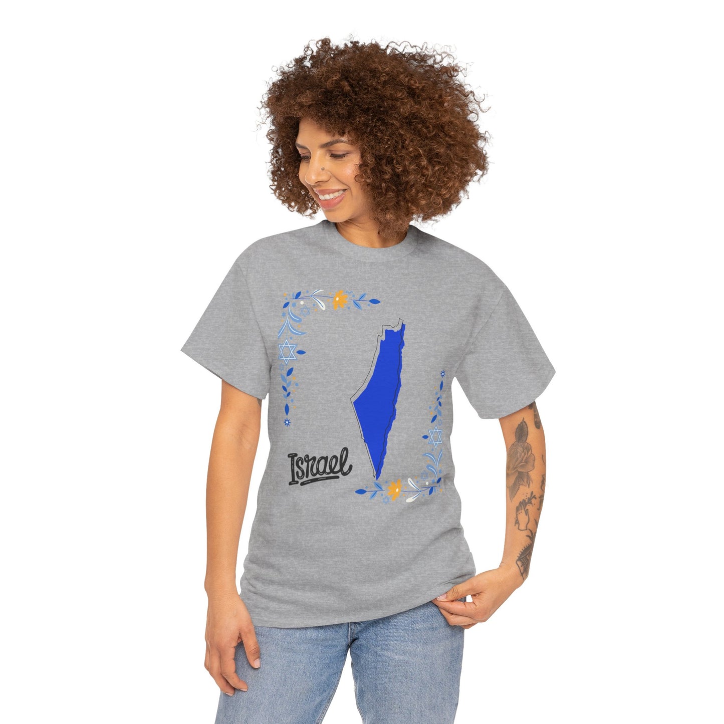 Israel Map T-Shirt – Floral Design (Multiple Colors)