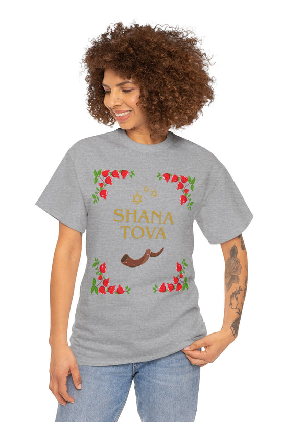 Shana Tova T-Shirt – Rosh Hashanah Pomegranates & Shofar (Multiple Colors)