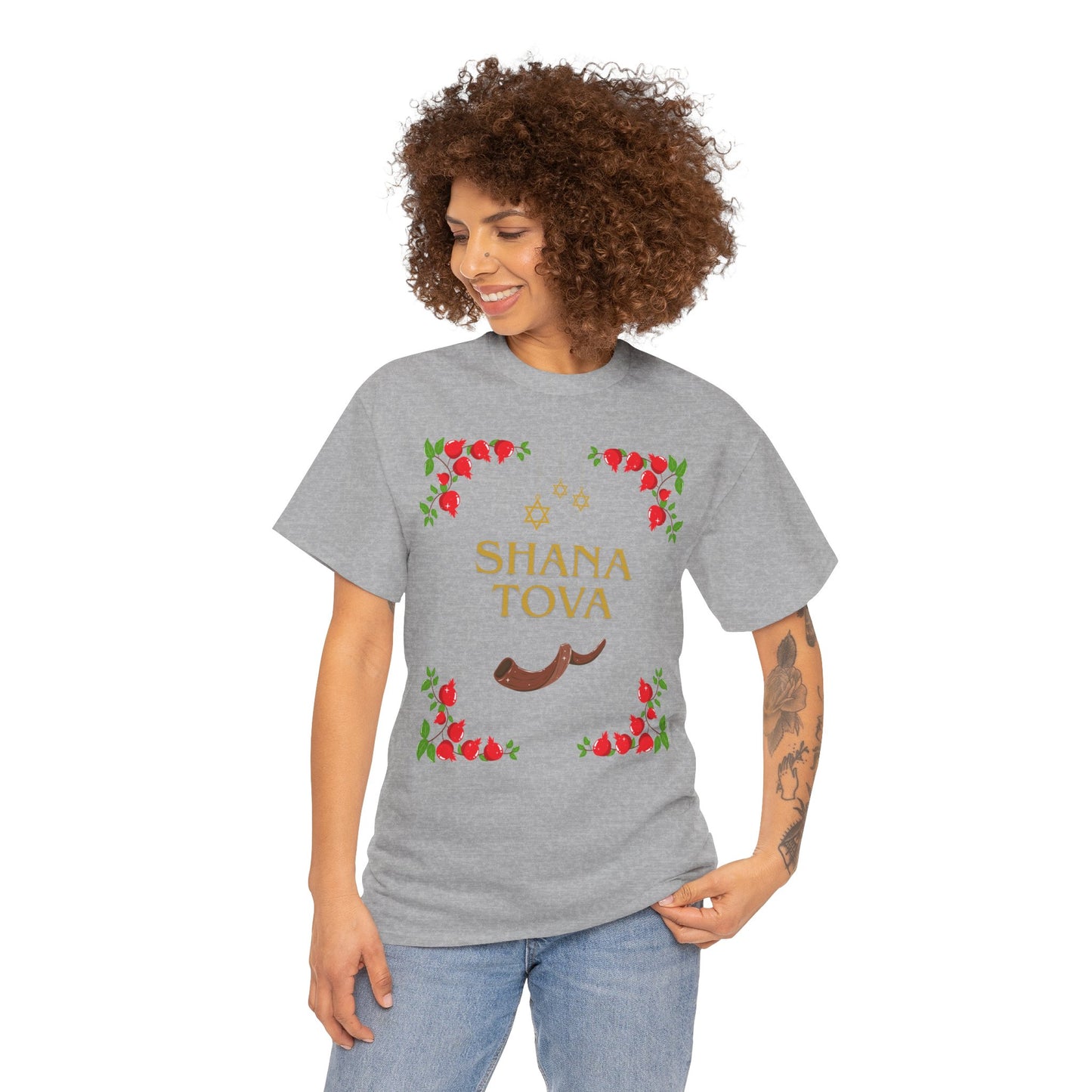 Shana Tova T-Shirt – Rosh Hashanah Pomegranates & Shofar (Multiple Colors)