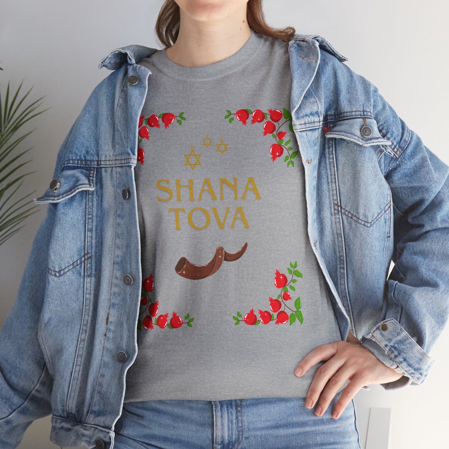 Shana Tova T-Shirt – Rosh Hashanah Pomegranates & Shofar (Multiple Colors)
