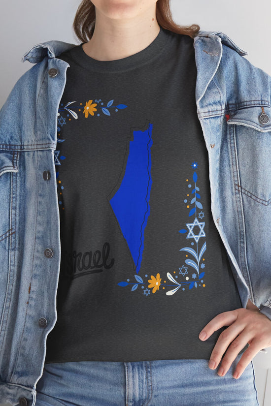 Israel Map T-Shirt – Floral Design (Multiple Colors)