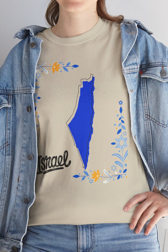 Israel Map T-Shirt – Floral Design (Multiple Colors)