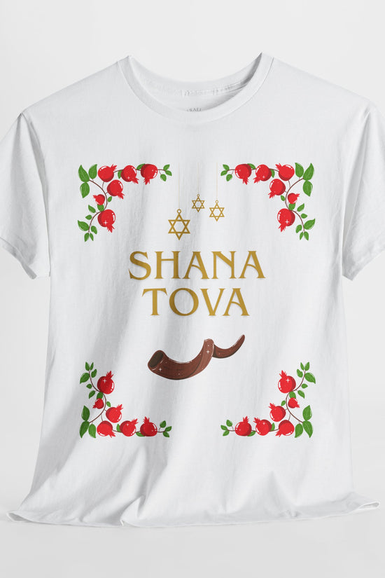 Shana Tova T-Shirt – Rosh Hashanah Pomegranates & Shofar (Multiple Colors)