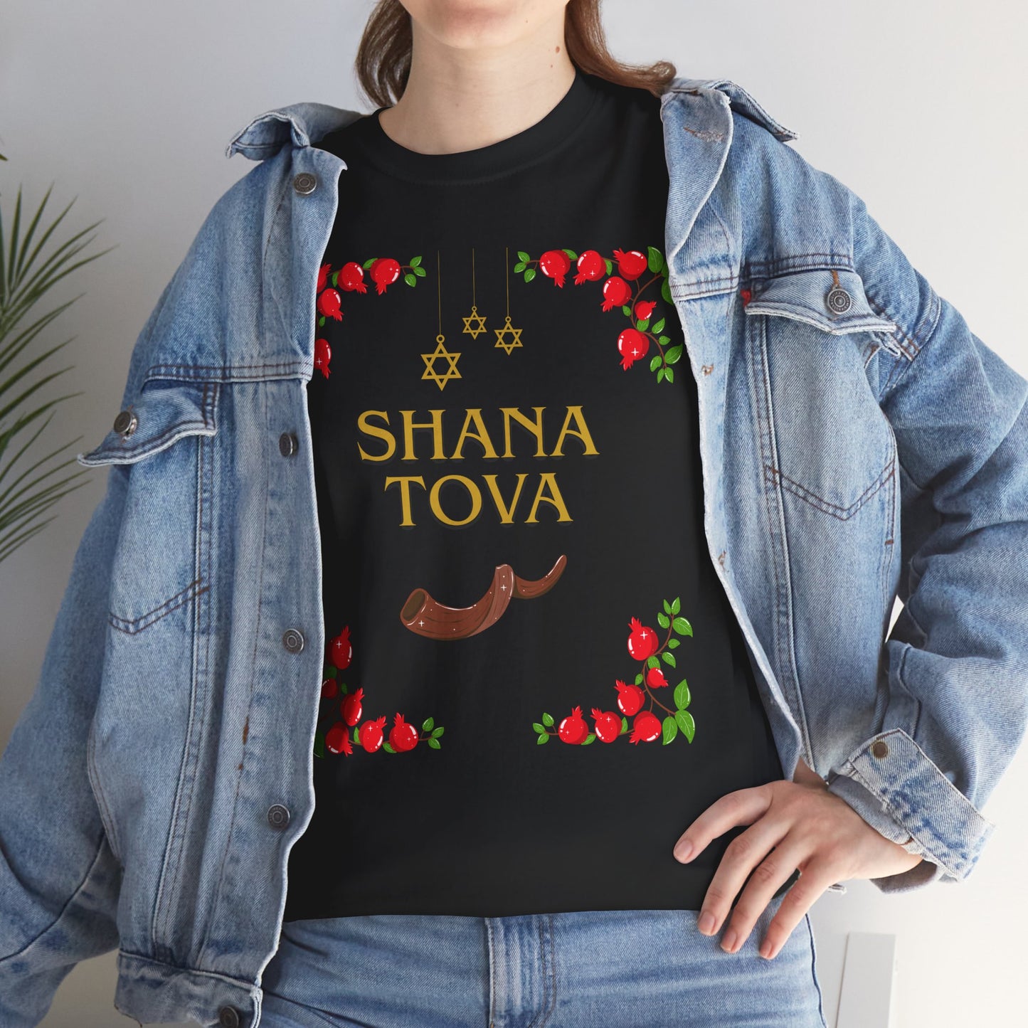Shana Tova T-Shirt – Rosh Hashanah Pomegranates & Shofar (Multiple Colors)