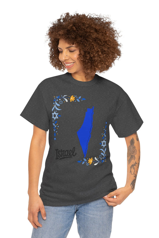 Israel Map T-Shirt – Floral Design (Multiple Colors)