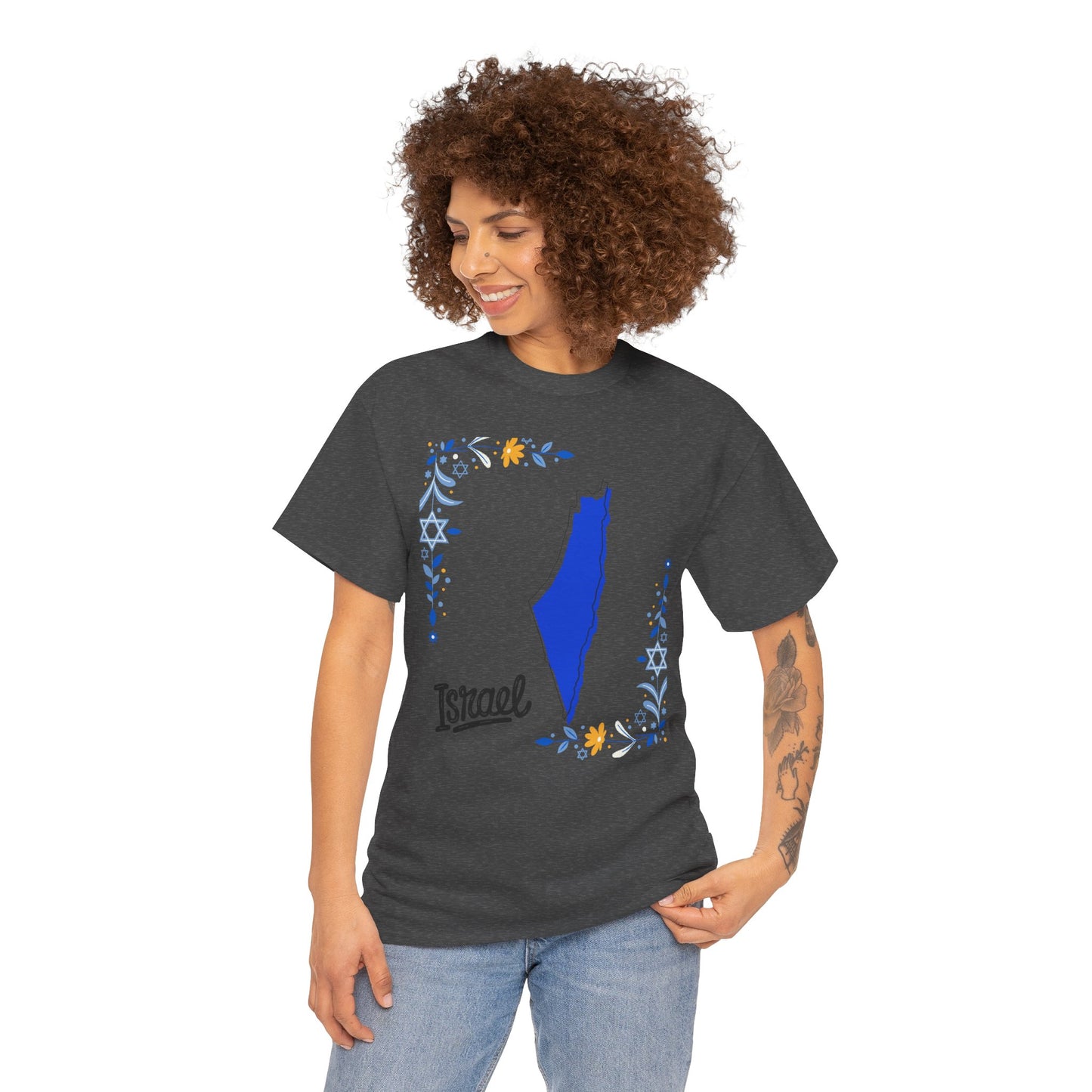 Israel Map T-Shirt – Floral Design (Multiple Colors)