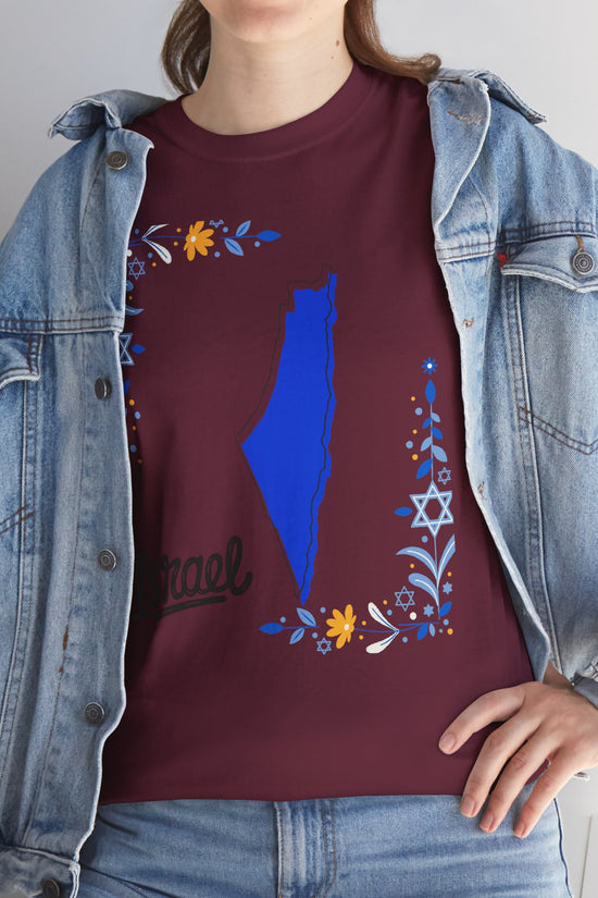 Israel Map T-Shirt – Floral Design (Multiple Colors)