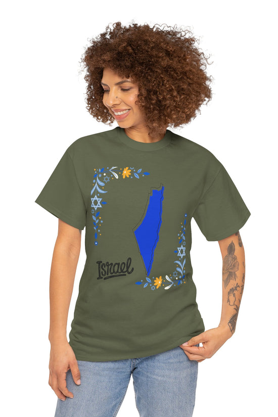 Israel Map T-Shirt – Floral Design (Multiple Colors)
