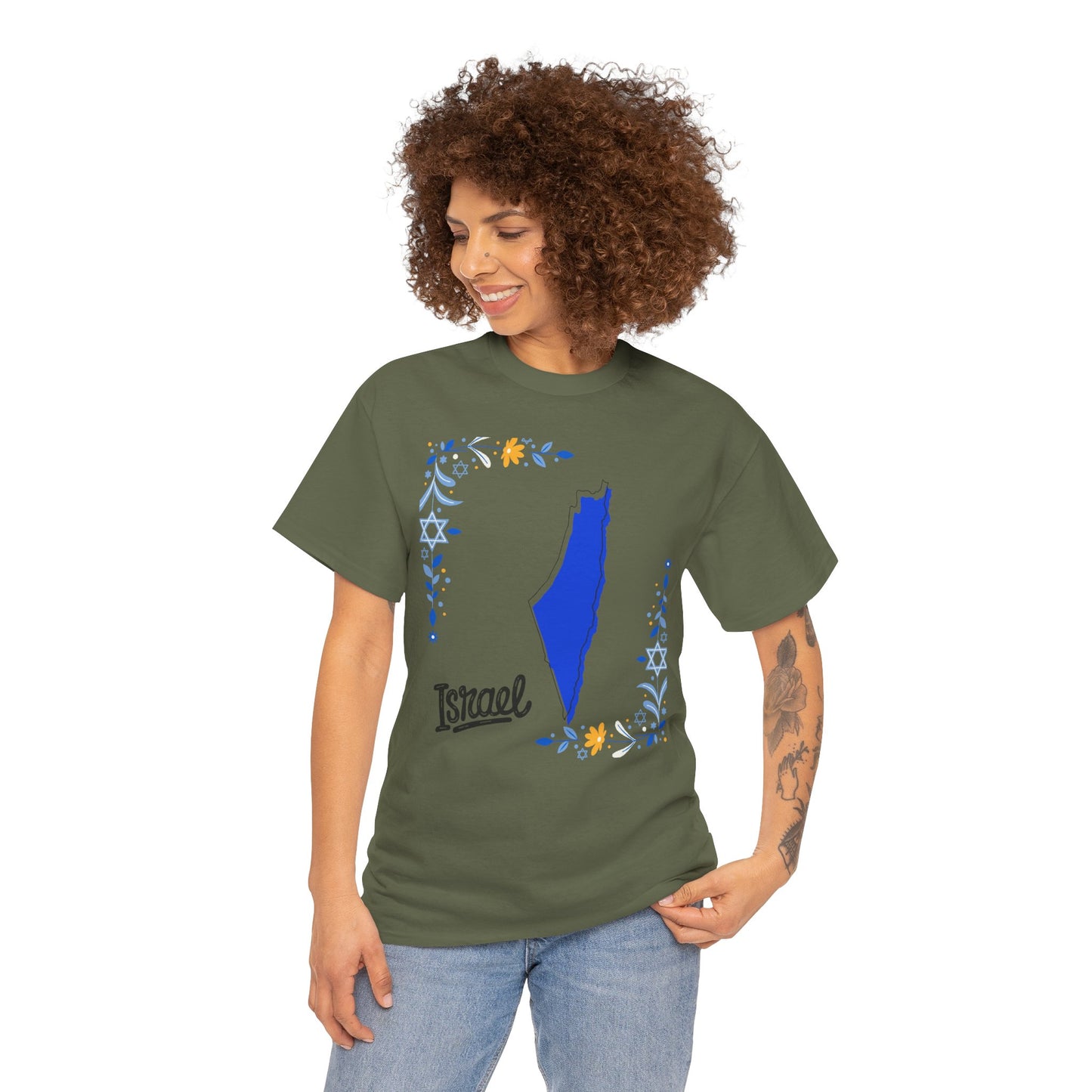 Israel Map T-Shirt – Floral Design (Multiple Colors)