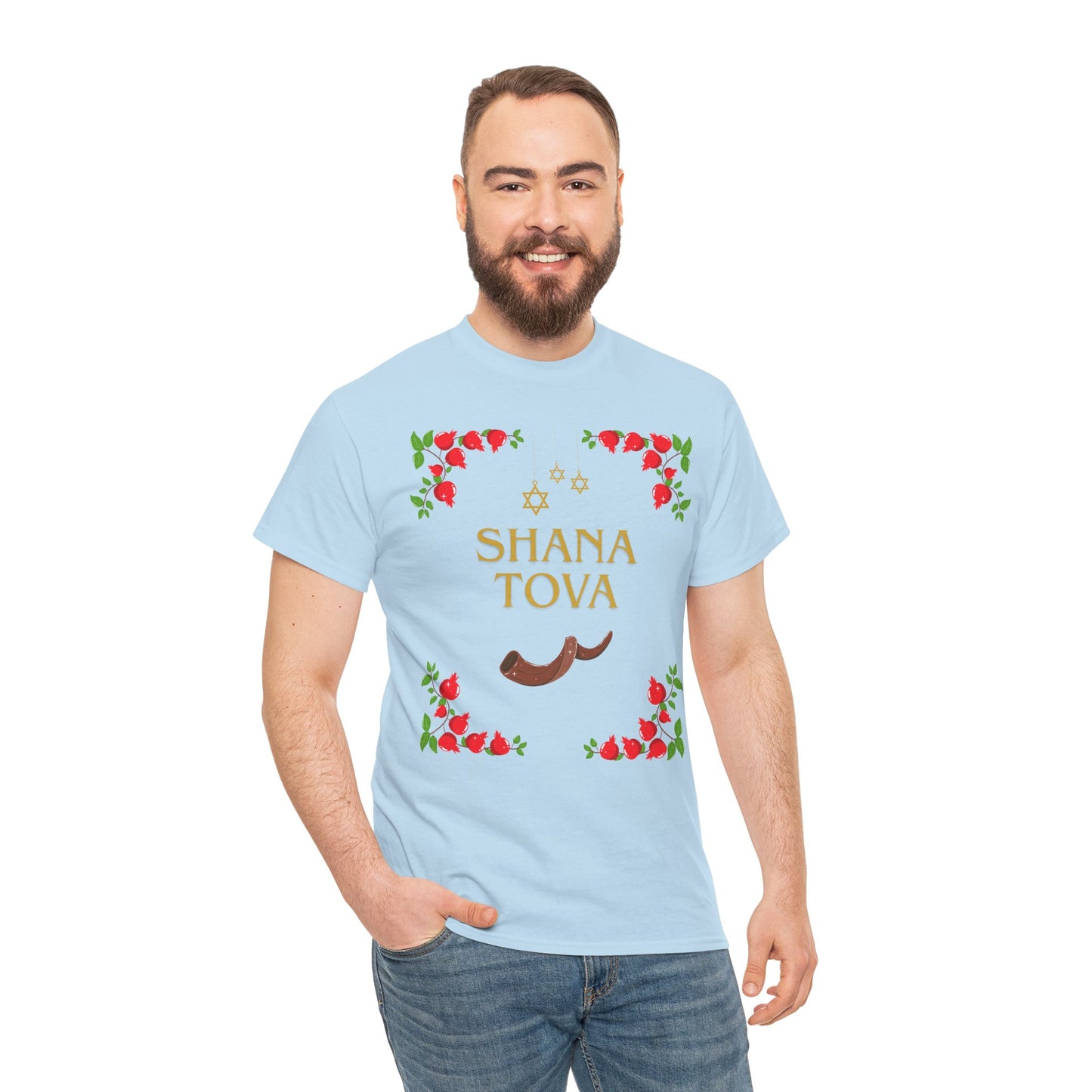 Shana Tova T-Shirt – Rosh Hashanah Pomegranates & Shofar (Multiple Colors)
