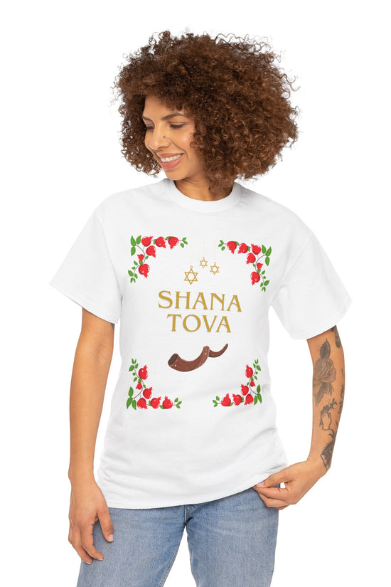 Shana Tova T-Shirt – Rosh Hashanah Pomegranates & Shofar (Multiple Colors)