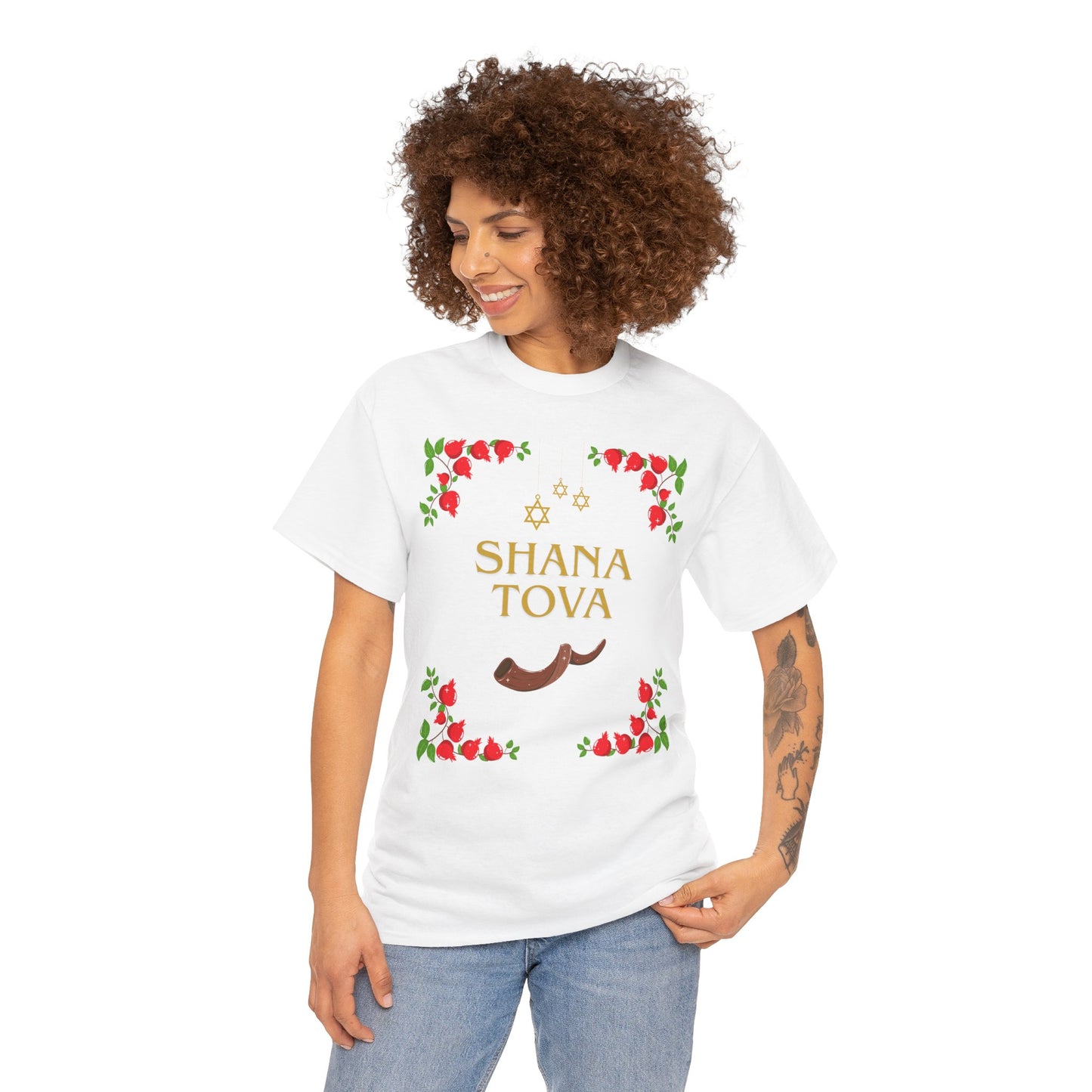 Shana Tova T-Shirt – Rosh Hashanah Pomegranates & Shofar (Multiple Colors)