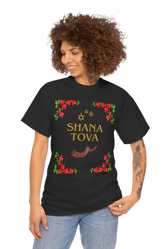 Shana Tova T-Shirt – Rosh Hashanah Pomegranates & Shofar (Multiple Colors)