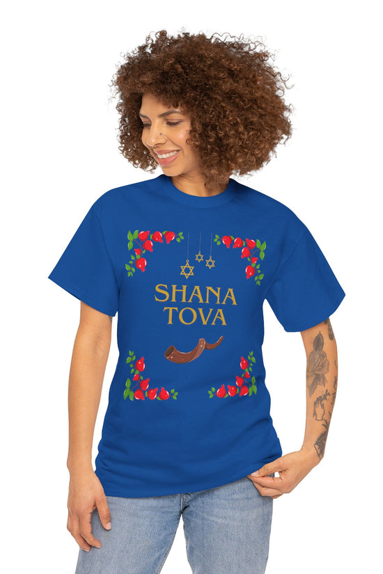 Shana Tova T-Shirt – Rosh Hashanah Pomegranates & Shofar (Multiple Colors)