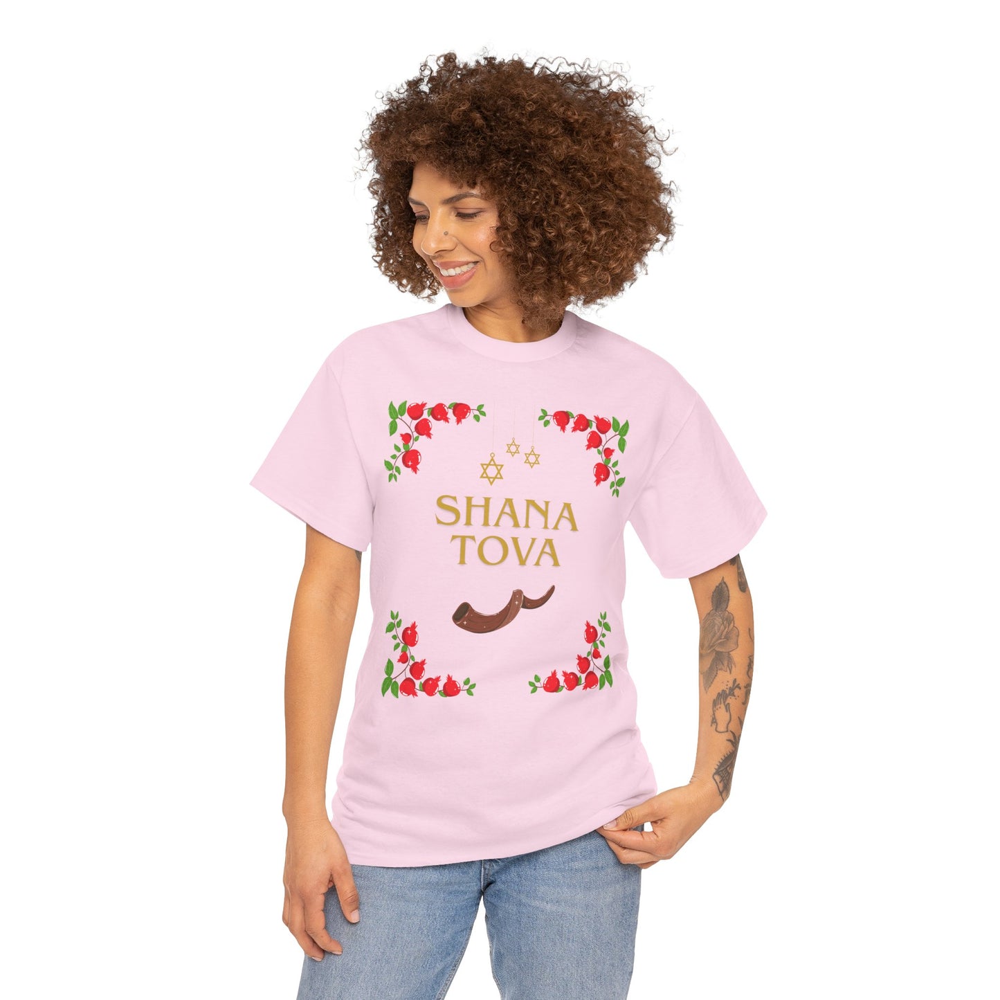 Shana Tova T-Shirt – Rosh Hashanah Pomegranates & Shofar (Multiple Colors)