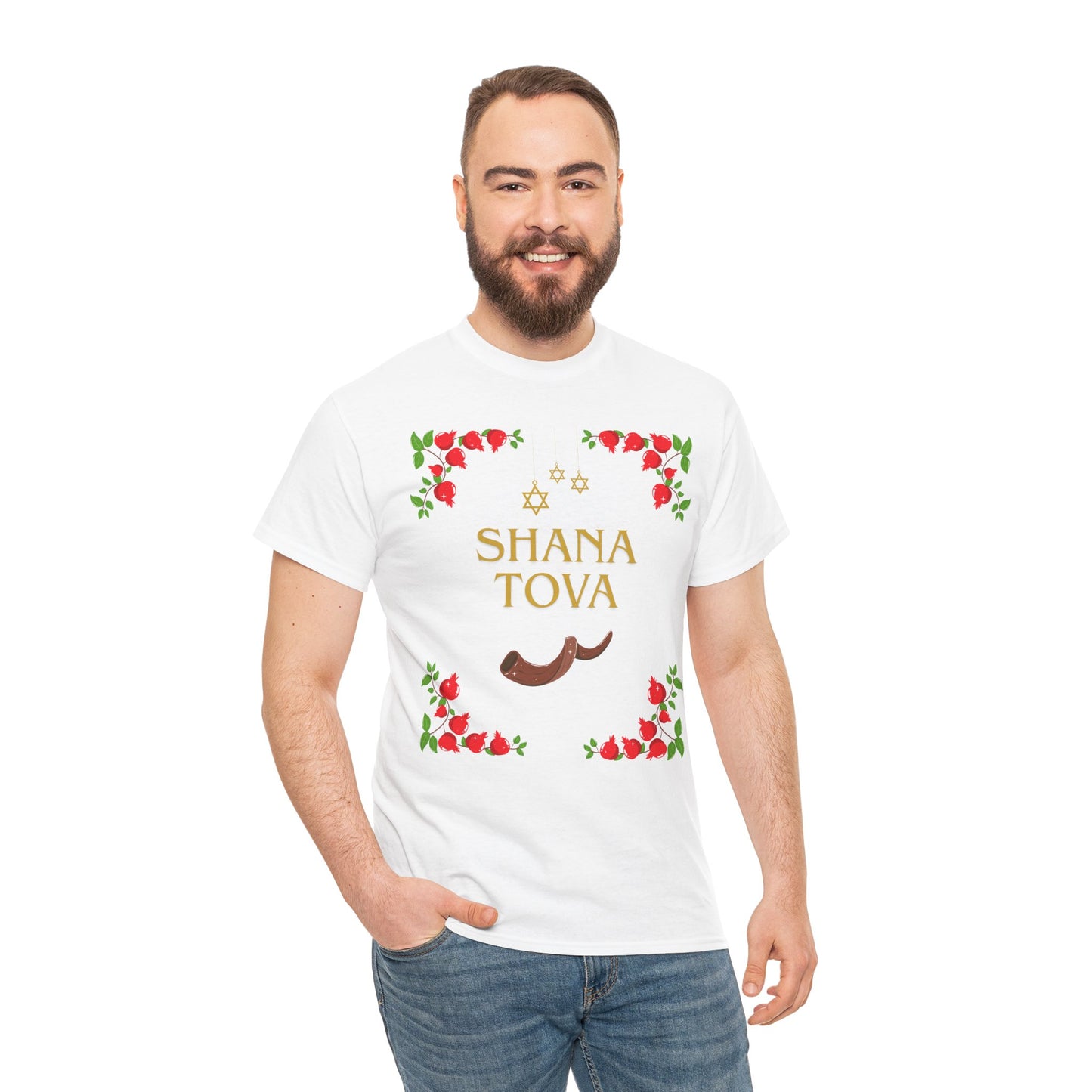 Shana Tova T-Shirt – Rosh Hashanah Pomegranates & Shofar (Multiple Colors)