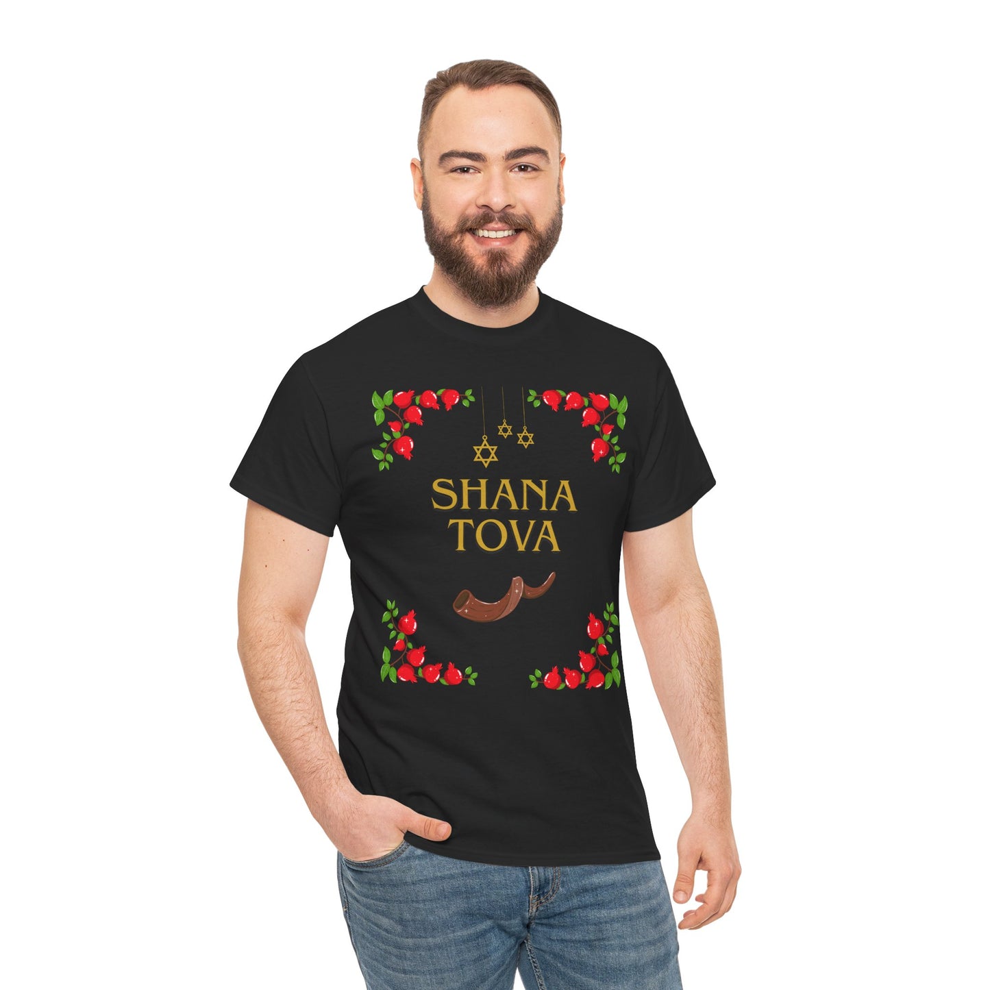 Shana Tova T-Shirt – Rosh Hashanah Pomegranates & Shofar (Multiple Colors)