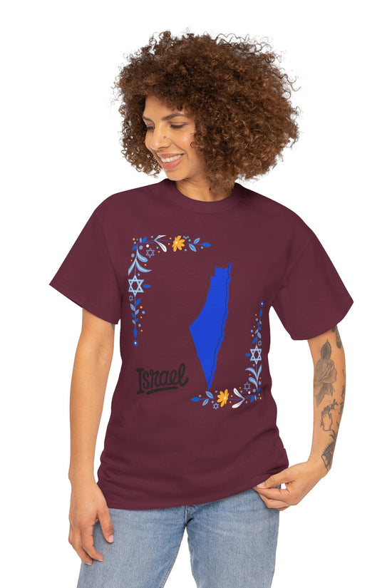 Israel Map T-Shirt – Floral Design (Multiple Colors)