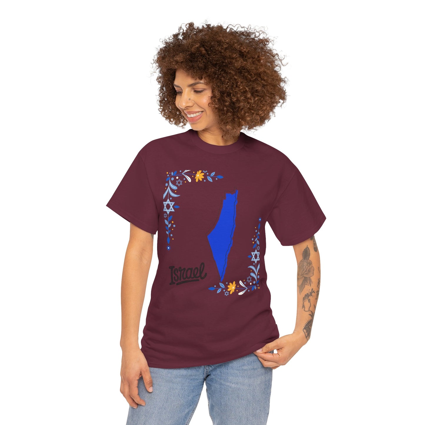 Israel Map T-Shirt – Floral Design (Multiple Colors)