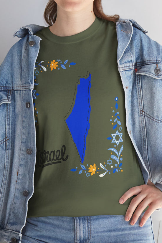 Israel Map T-Shirt – Floral Design (Multiple Colors)